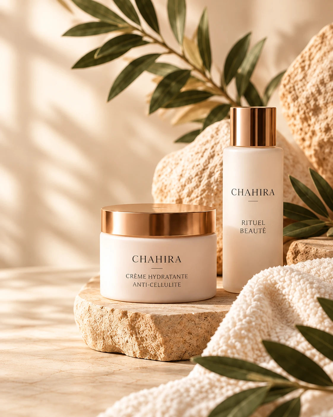 Crème hydratante et flacon rituel beauté Chahira